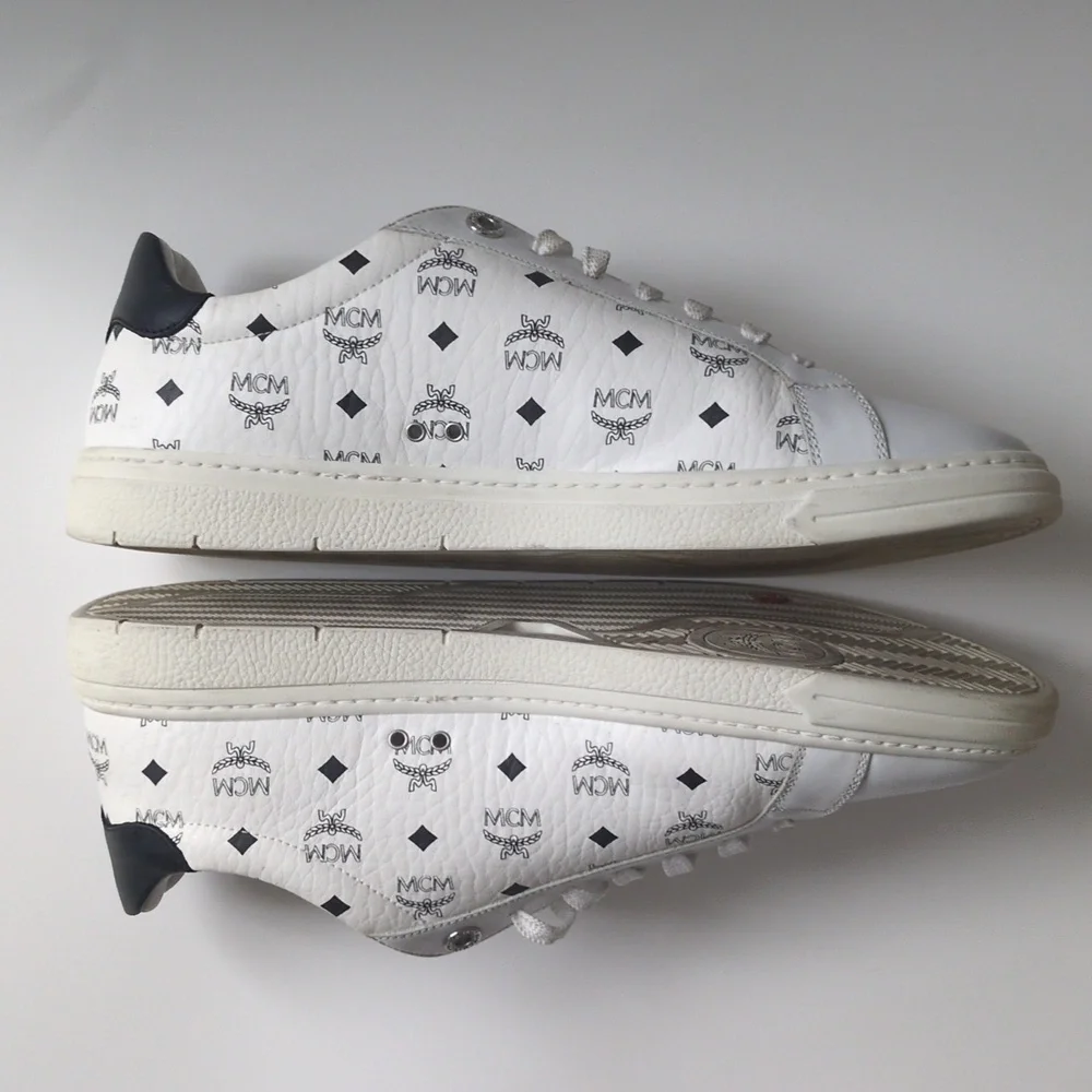 MCM Terrain Monogram Derby White Black Lace Up Leather Sneaker EU 42/US 9 In Box